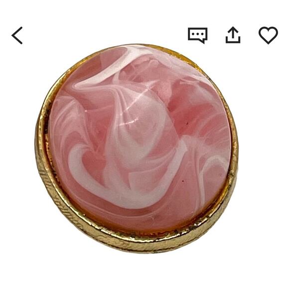 Kramer Vtg Pink White Marbled Lucite Pyramid Clip On Earrings Gold Tone Metal - Picture 4 of 10